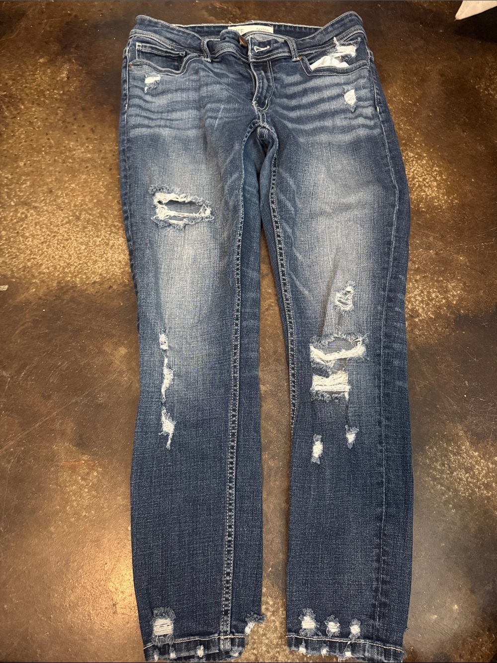 BKE Women's Distressed Dark Blue Skinny Jeans